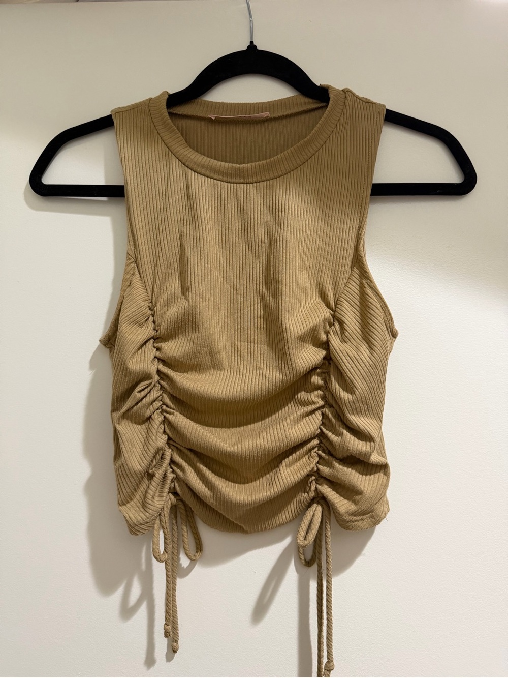 Blue Blush Ruched Rib Tank Top - Khaki